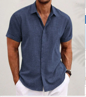 Men’s Short Sleeve Cotton Linen Shirt – Lightweight Summer Shirt