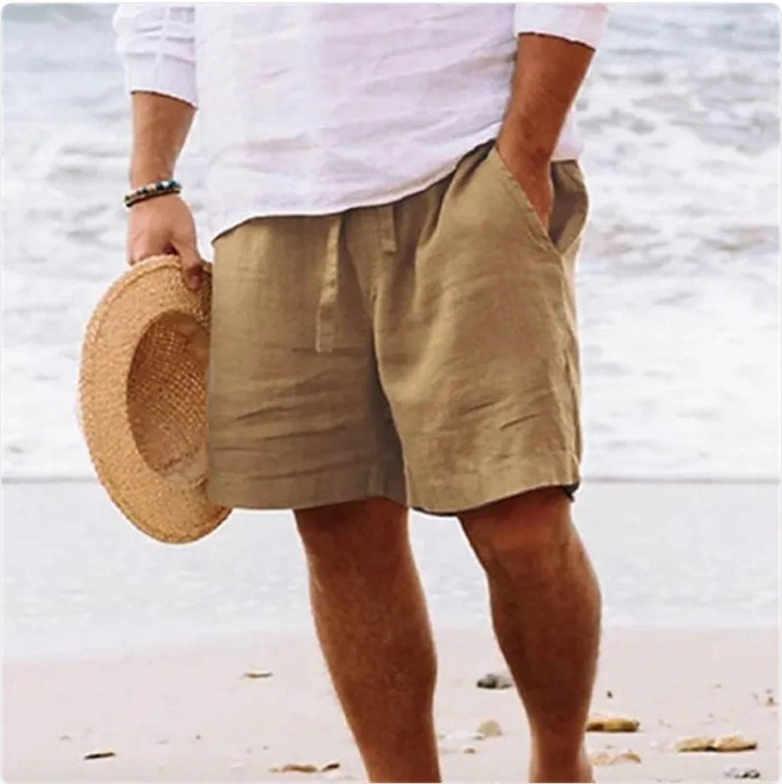 Shorts d'été en coton et lin pour hommes