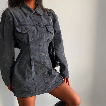 Slim Fit Long Sleeve Denim Dress – Autumn Winter Style