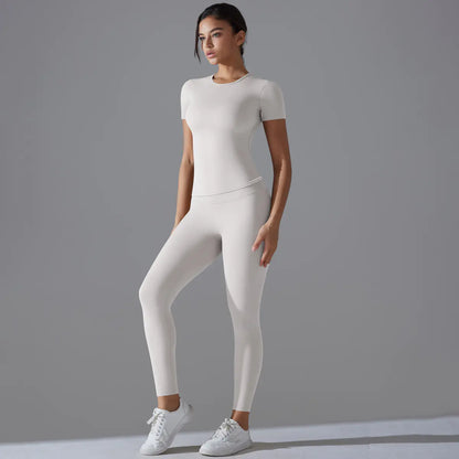 Quick-Dry Active Set with Short-Sleeve Top & High-Waist Leggings