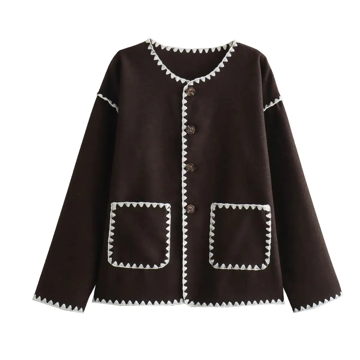 Women’s Autumn Color Block Knit Sweater – Buttoned Loose-Fit Jacket