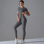 Women’s Quick-Dry Yoga Sports Set – Short-Sleeve Top & Trousers for Fitness