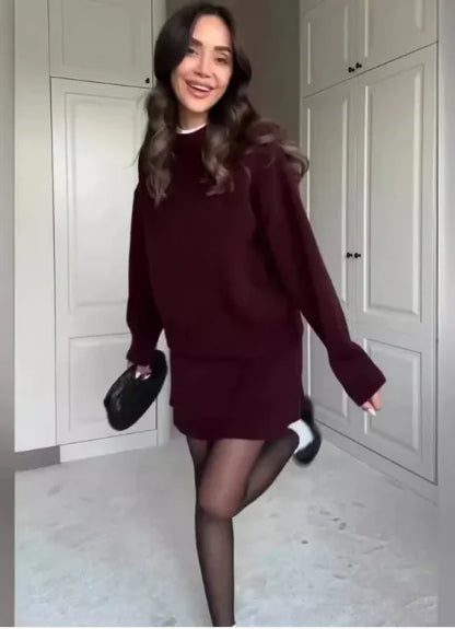 Women’s Knit Sweater Skirt Set | Elegant Two-Piece Autumn Ensemble