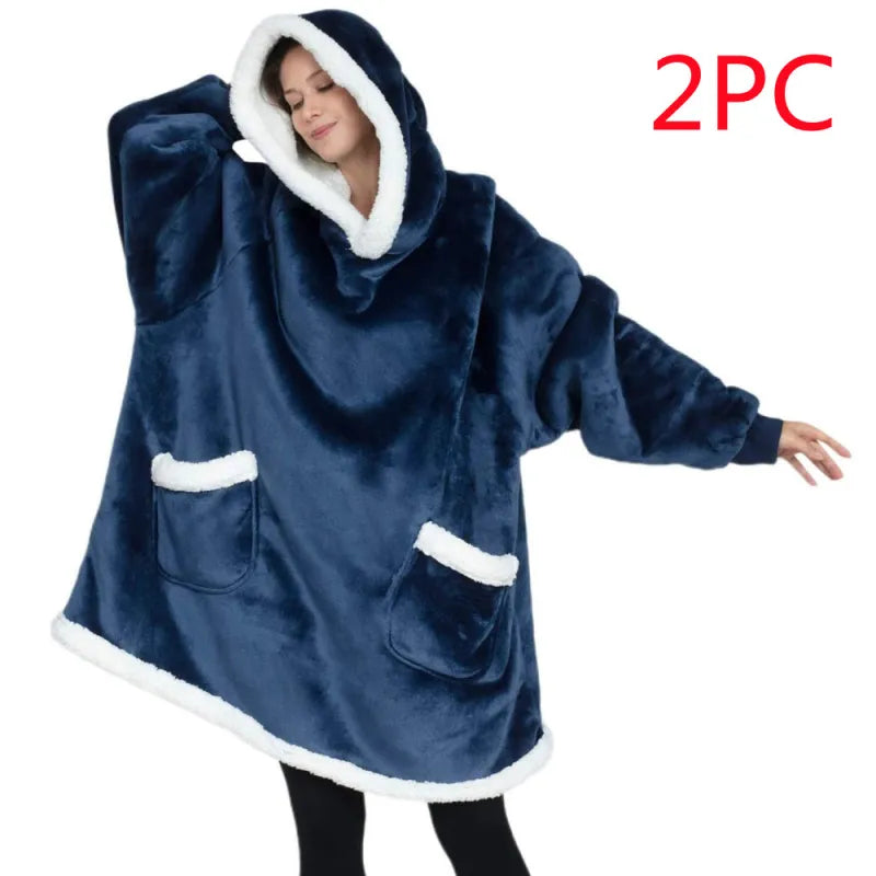 Oversized Plush Hoodie Blanket – Soft Fleece Loungewear for Women