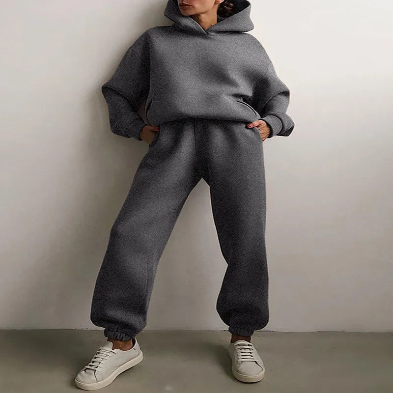 Casual Hooded Sweater Set – Two-Piece Corduroy Hoodie & Pants for Cozy Everyday Style