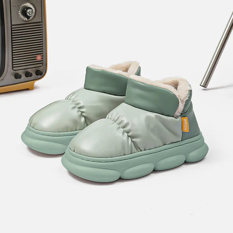Unisex Waterproof PU Cotton Winter Slippers