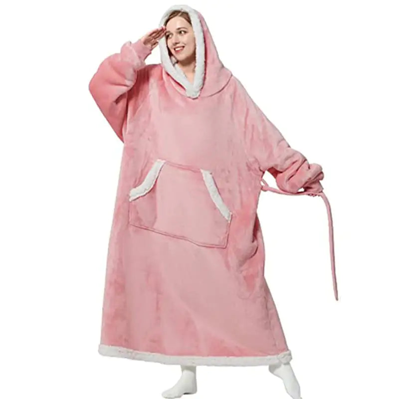Winter Oversized Hoodie Blanket with Button Design – Cozy One-Size Pullover