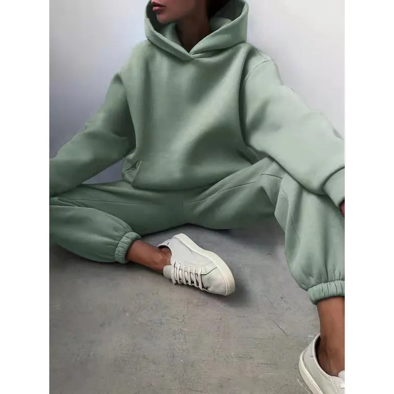 Casual Hooded Sweater Set – Two-Piece Corduroy Hoodie & Pants for Cozy Everyday Style