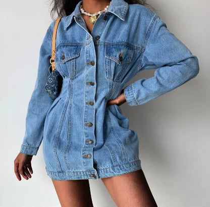 Slim Fit Long Sleeve Denim Dress – Autumn Winter Style