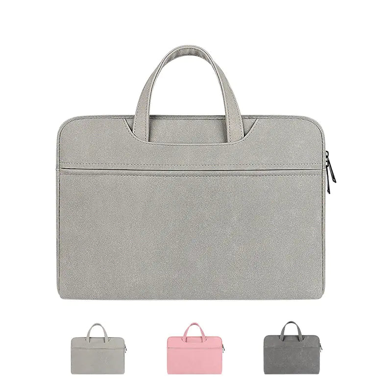 Gray laptop bag with handles on a white background