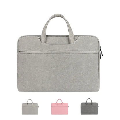 Gray laptop bag with handles on a white background