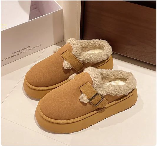 Women’s Retro Platform Plush Winter Slippers | Soft Warm Platform Design
