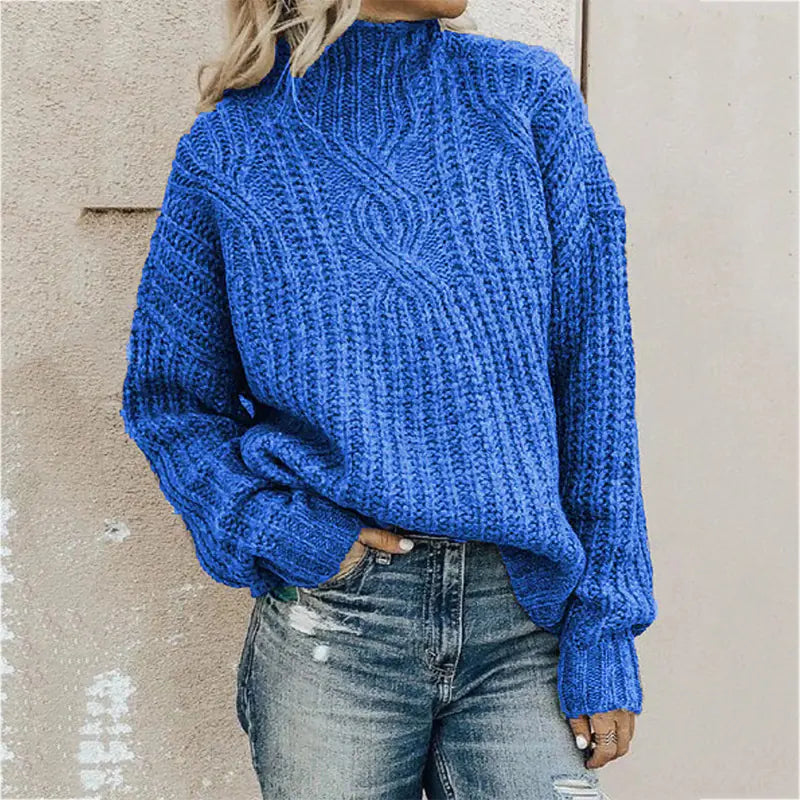 Women's High Neck Cable Knit Sweater for Autumn/Winter