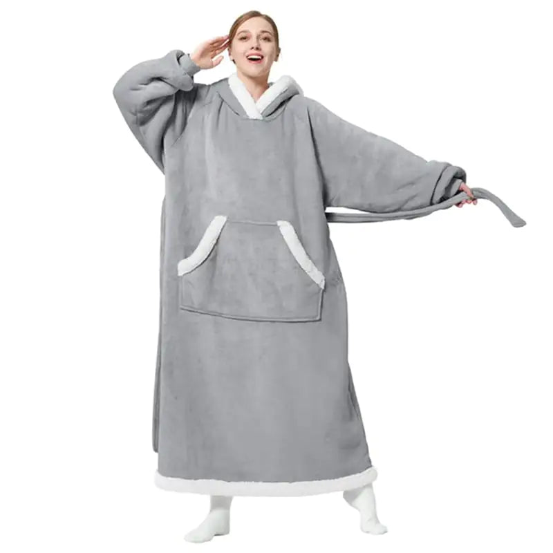 Winter Oversized Hoodie Blanket with Button Design – Cozy One-Size Pullover