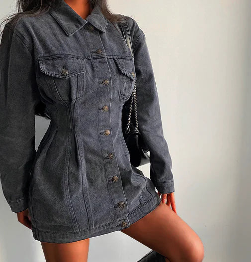 Slim Fit Long Sleeve Denim Dress – Autumn Winter Style