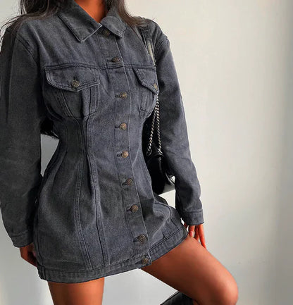 Slim Fit Long Sleeve Denim Dress – Autumn Winter Style
