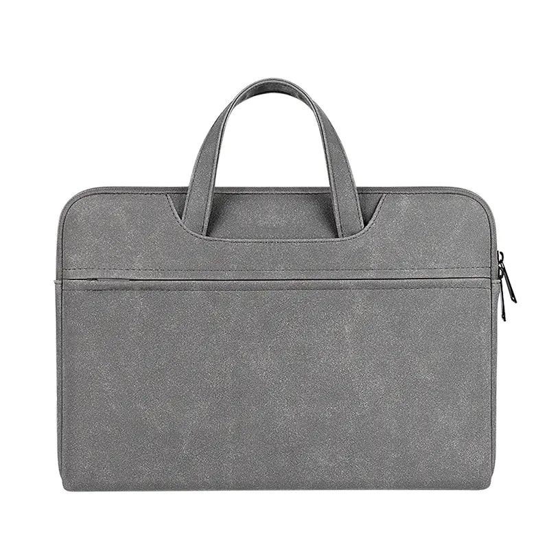 Gray laptop bag with a handle on a white background