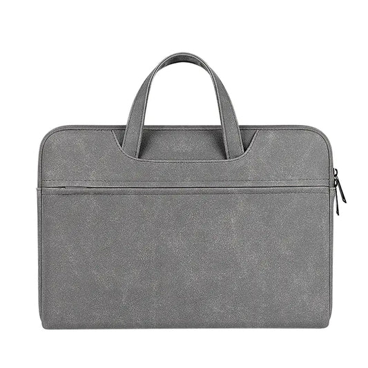Gray laptop bag with a handle on a white background
