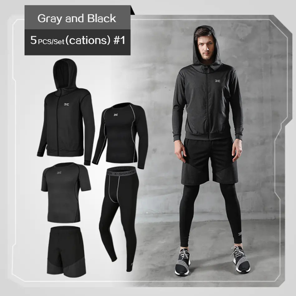 Men’s 5-Piece Athletic Set – Quick-Dry T-Shirts & Pants for Running, Cycling & Gym Workouts