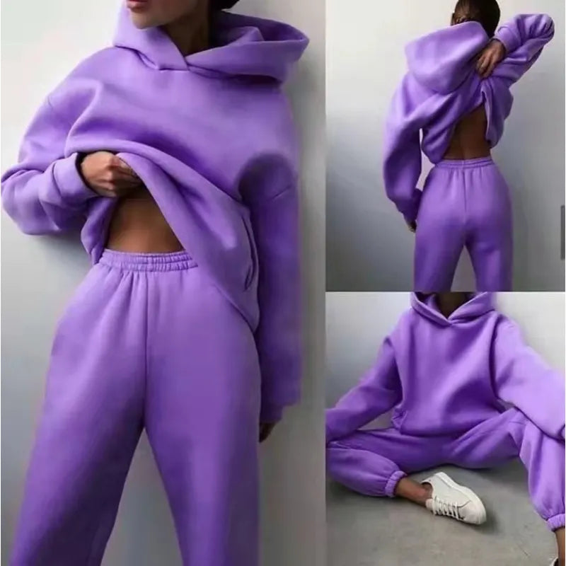 Casual Hooded Sweater Set – Two-Piece Corduroy Hoodie & Pants for Cozy Everyday Style