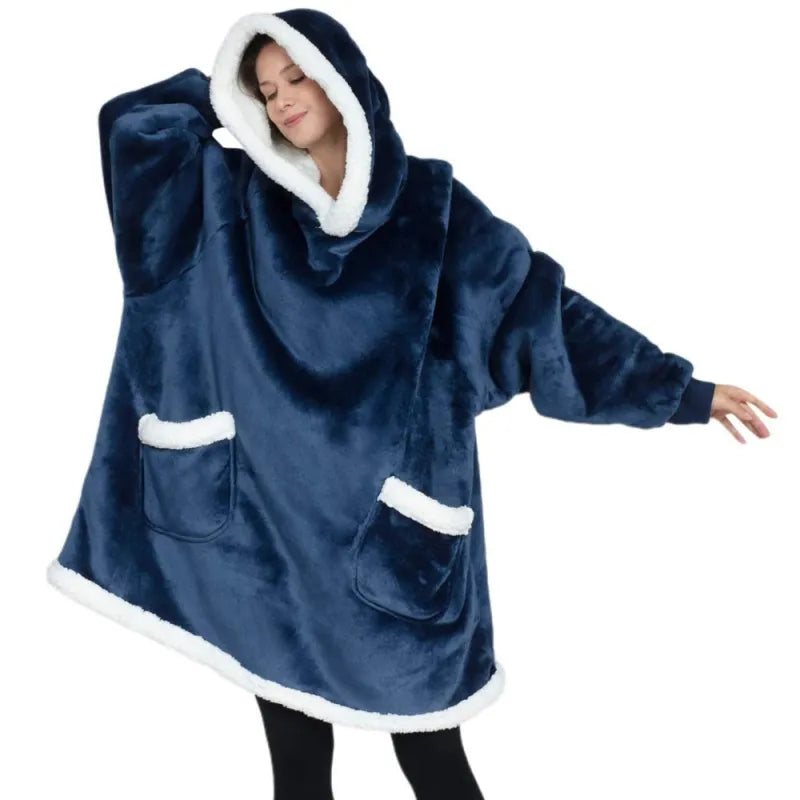 Lazy Pullover Pajamas Women’s Thermal Hoodie – Cozy Lambswool TV Blanket