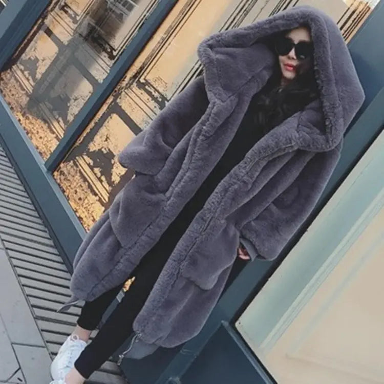 Faux Rabbit Hooded Fur Jacket & Vest Combo – Soft, Stylish Faux Fur Coat for Women