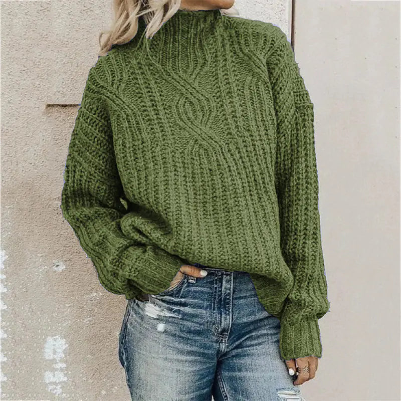 Women's High Neck Cable Knit Sweater for Autumn/Winter