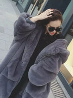 Faux Rabbit Hooded Fur Jacket & Vest Combo – Soft, Stylish Faux Fur Coat for Women
