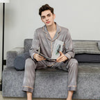 Men's Long Sleeve Ice Silk Pajama Set