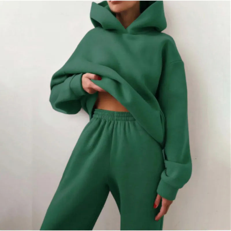 Casual Hooded Sweater Set – Two-Piece Corduroy Hoodie & Pants for Cozy Everyday Style