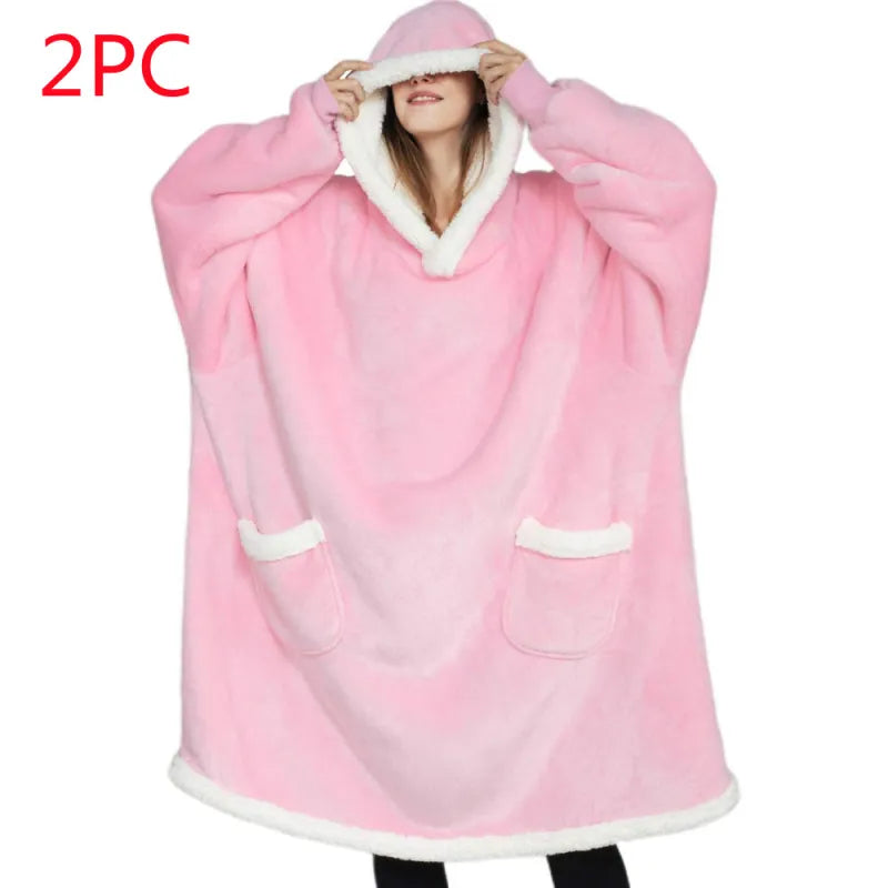 Oversized Plush Hoodie Blanket – Soft Fleece Loungewear for Women
