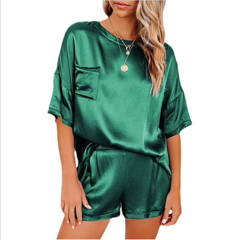 Silk Short-Sleeve Pajama Set – Lightweight Chiffon Blend Loungewear