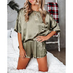 Silk Short-Sleeve Pajama Set – Lightweight Chiffon Blend Loungewear