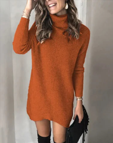 Hollow Knit Sweater Dress – Women’s Long Sleeve Cotton-Blend Knit Dress with Lapel Collar