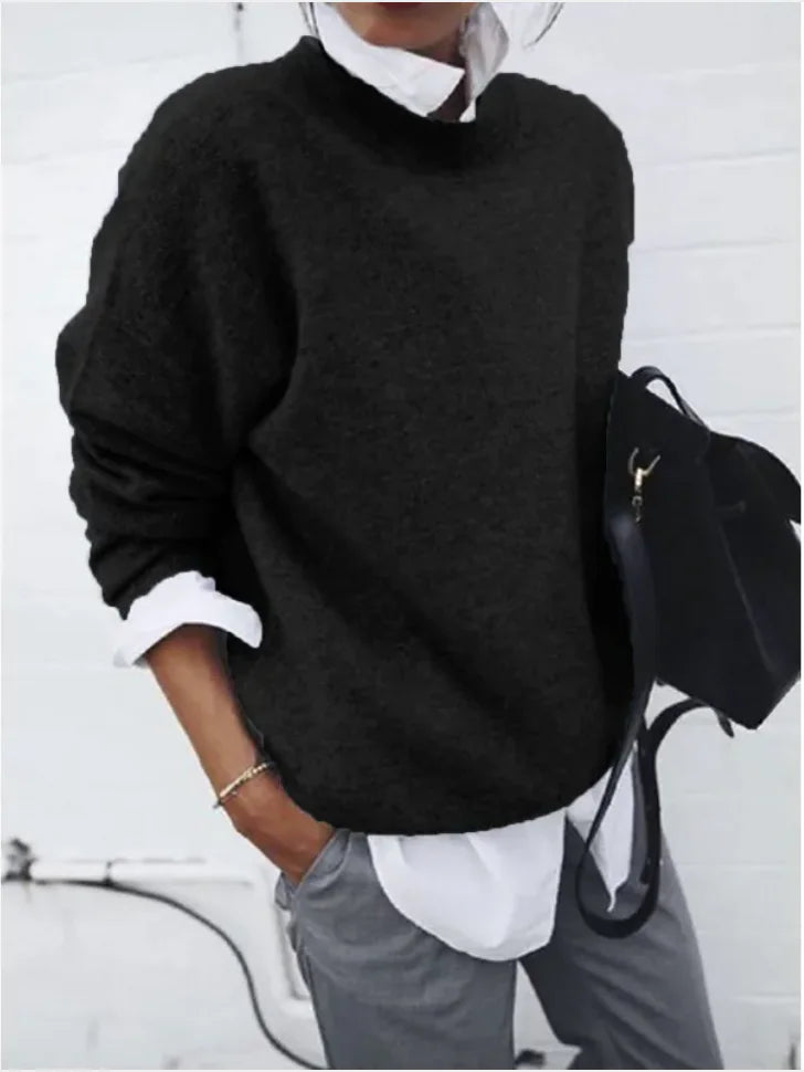 Women’s Long Sleeve Knit Pullover Sweater – Solid Color Fall/Winter Casual Top