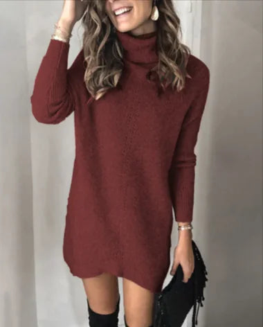 Hollow Knit Sweater Dress – Women’s Long Sleeve Cotton-Blend Knit Dress with Lapel Collar