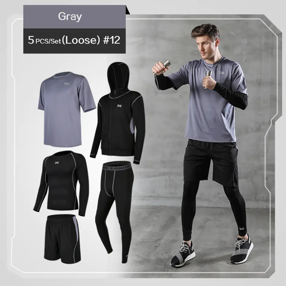 Men’s 5-Piece Athletic Set – Quick-Dry T-Shirts & Pants for Running, Cycling & Gym Workouts