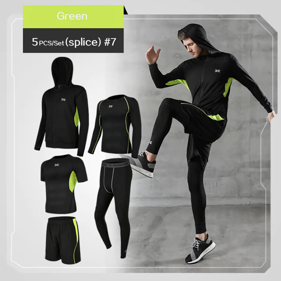 Men’s 5-Piece Athletic Set – Quick-Dry T-Shirts & Pants for Running, Cycling & Gym Workouts