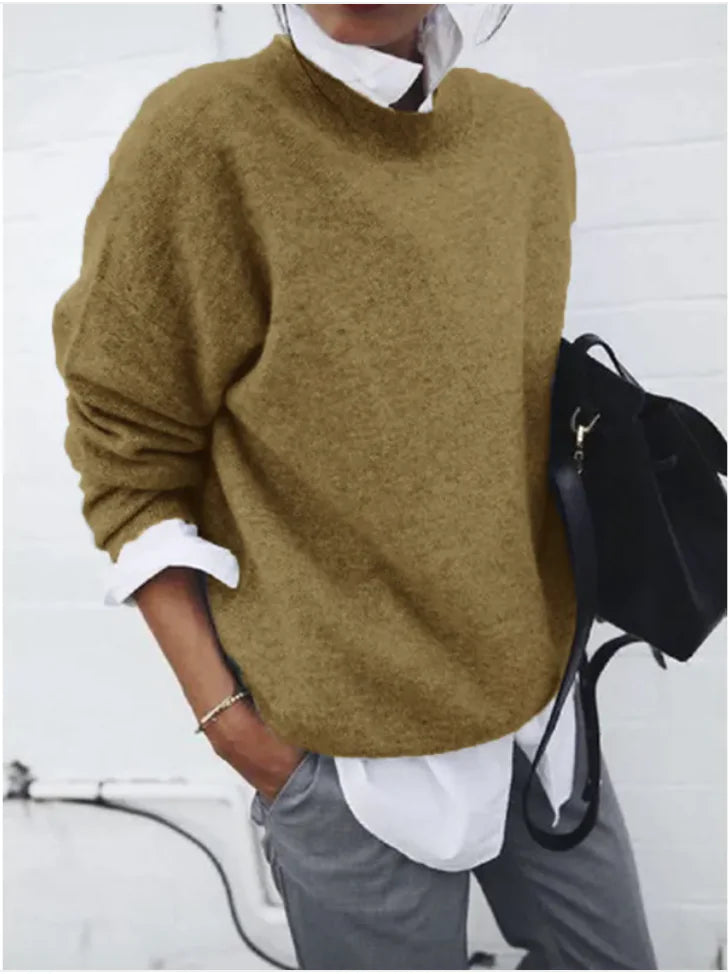 Women's Solid Colour Knit Pullover Sweater | Soft Long Sleeve Autumn Winter Top