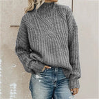 Women's High Neck Cable Knit Sweater for Autumn/Winter