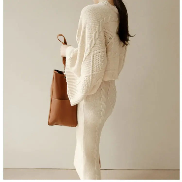 Korean Style Autumn Winter Knit Sweater Dress Set