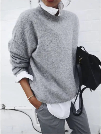 Women's Solid Colour Knit Pullover Sweater | Soft Long Sleeve Autumn Winter Top
