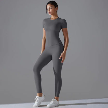 Quick-Dry Active Set with Short-Sleeve Top & High-Waist Leggings
