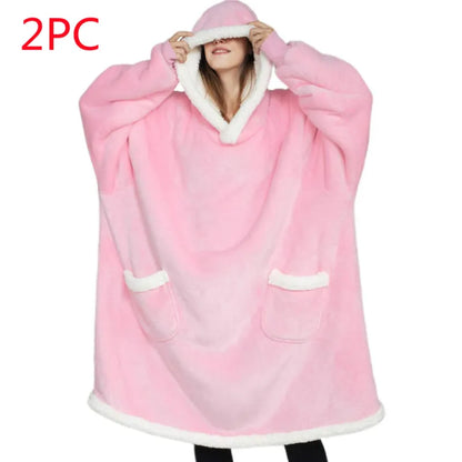 Oversized Plush Hoodie Blanket – Soft Fleece Loungewear for Women