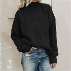 Women's High Neck Cable Knit Sweater for Autumn/Winter
