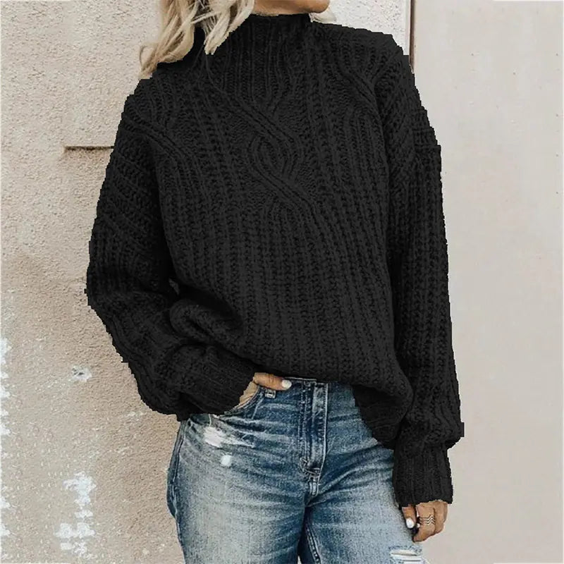 Women's High Neck Cable Knit Sweater for Autumn/Winter