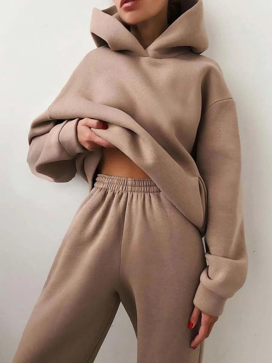 Casual Hooded Sweater Set – Two-Piece Corduroy Hoodie & Pants for Cozy Everyday Style