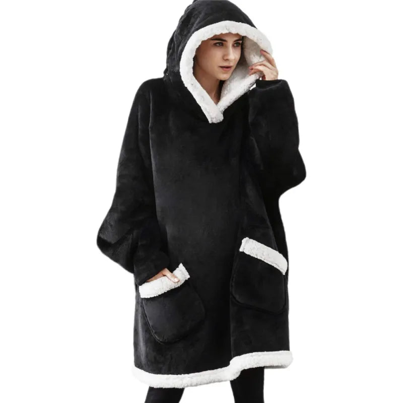 Oversized Plush Hoodie Blanket – Soft Fleece Loungewear for Women