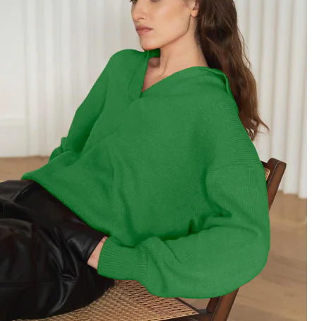 Women’s Knit Polo Neck Pullover – Solid Color All-Season Casual Sweater