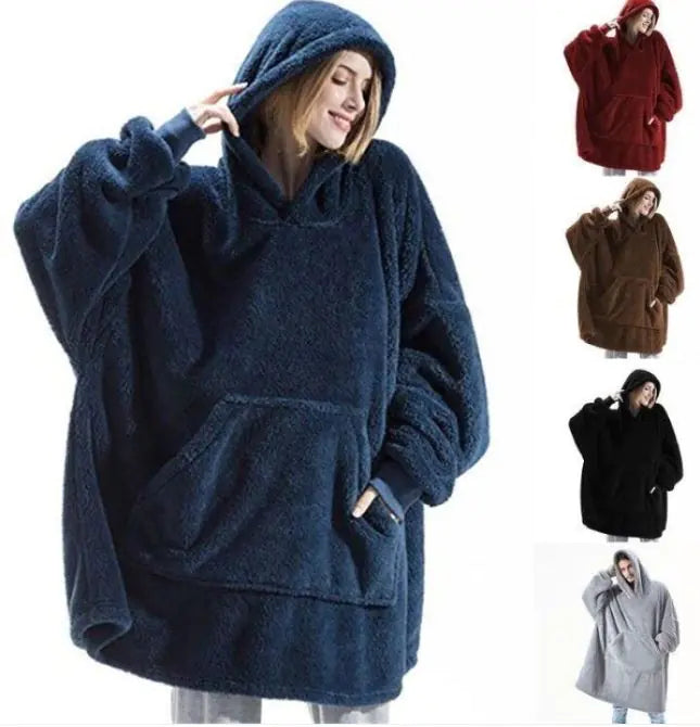 Double-Sided Fleece Wearable Blanket with Sleeves | Soft Warm Home Comfort